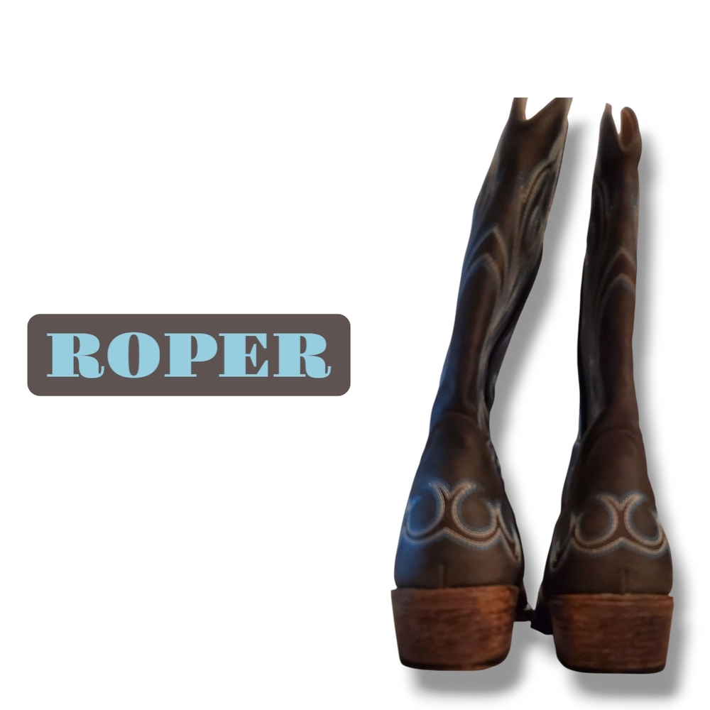 Roper Brown Cowgirl Western Boots with Blue Accents New Women's Size 8.5 - Picture 7 of 10